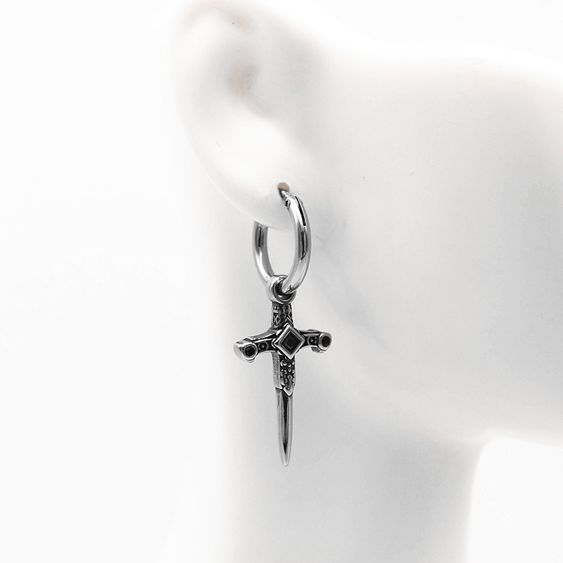 Iced Out Vintage Sword Earrings Silver With Street Luxury Shine - Image 3