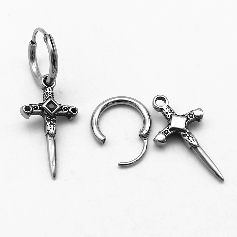 Iced Out Vintage Sword Earrings Silver With Street Luxury Shine - Image 4