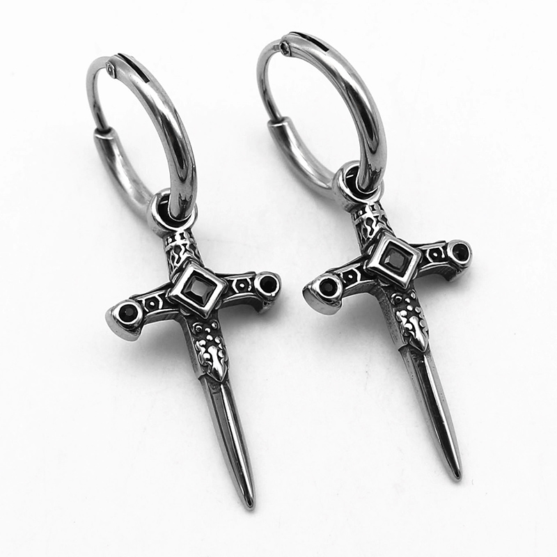 Iced Out Vintage Sword Earrings Silver With Street Luxury Shine - Image 5