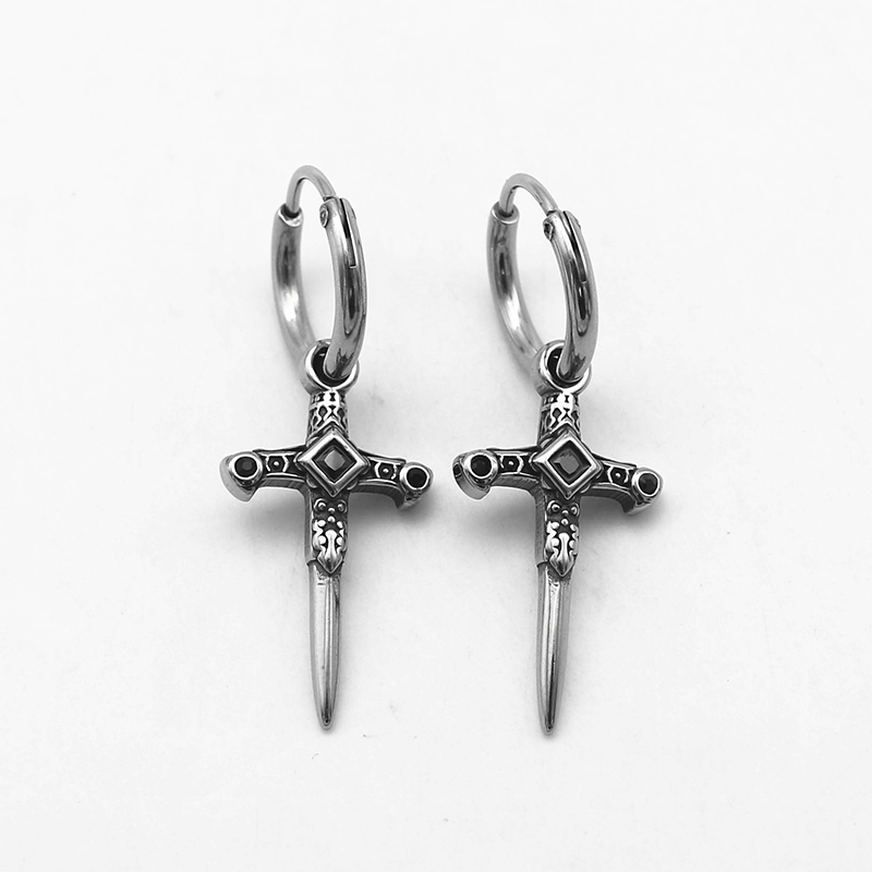 Iced Out Vintage Sword Earrings Silver With Street Luxury Shine