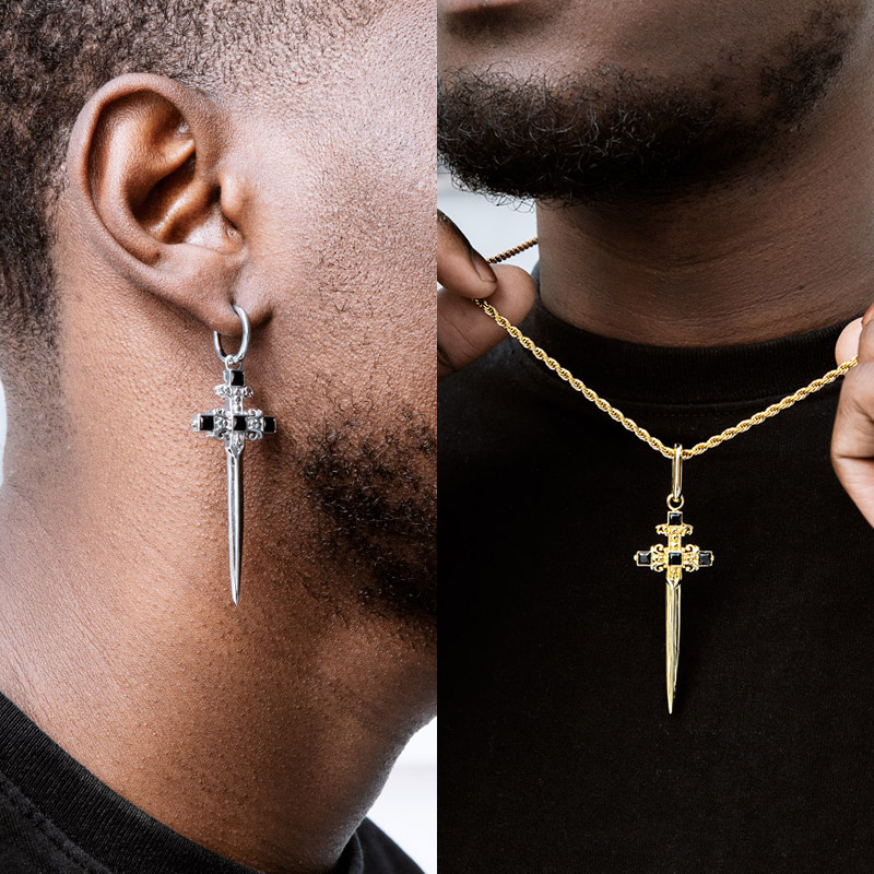 Iced Out Sword Convertible Earring Pendants Gold With Street Luxury Shine - Image 3
