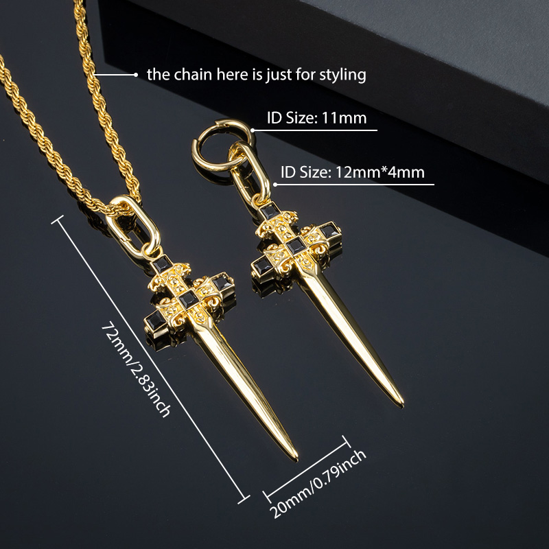 Iced Out Sword Convertible Earring Pendants Gold With Street Luxury Shine - Image 4