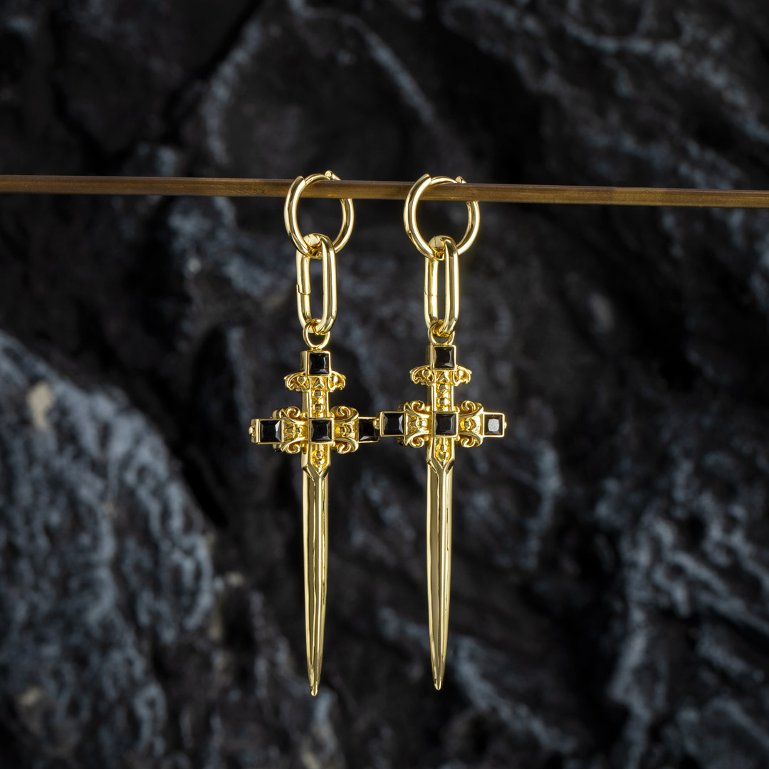 Iced Out Sword Convertible Earring Pendants Gold With Street Luxury Shine