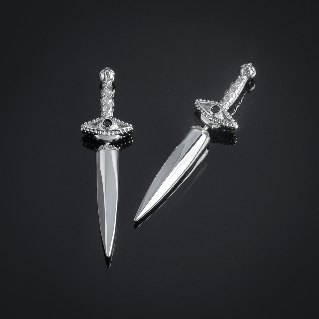 Eye Of Providence Sword Earrings In White Gold With Street Luxury Shine - Image 3