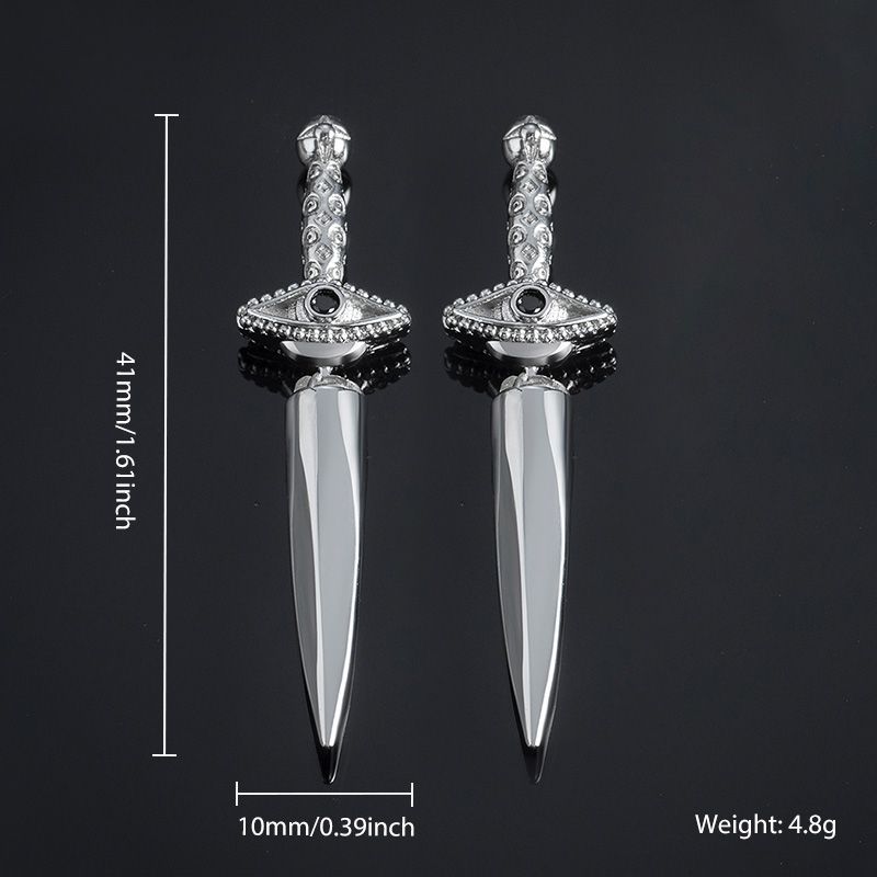 Eye Of Providence Sword Earrings In White Gold With Street Luxury Shine - Image 5