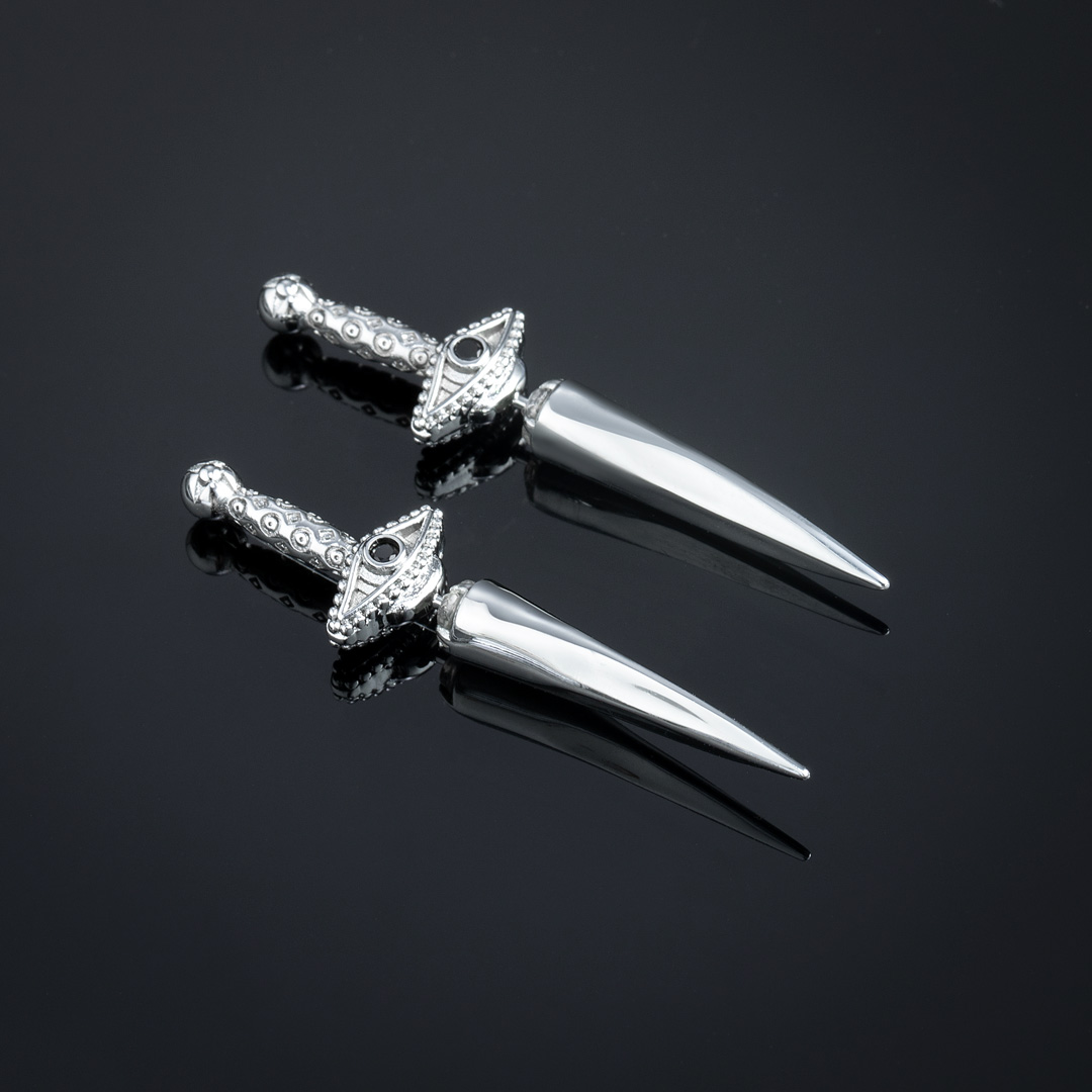Eye Of Providence Sword Earrings In White Gold With Street Luxury Shine - Image 7