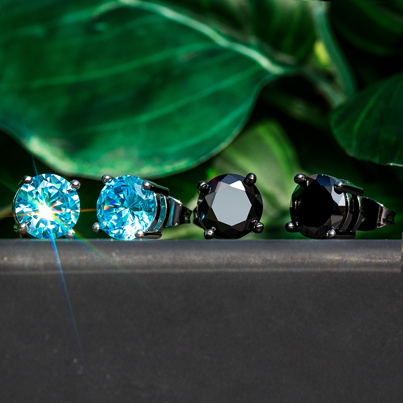 Blue/black Round Cut Stud Earring Bold Statement Style With Street Luxury