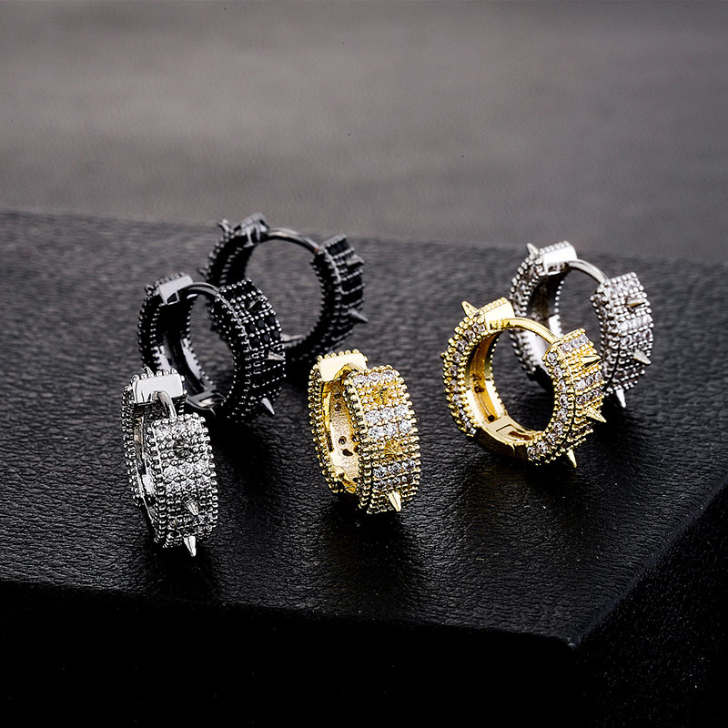 Iced Out Spiked Hoop Earrings Gold With Street Luxury Shine