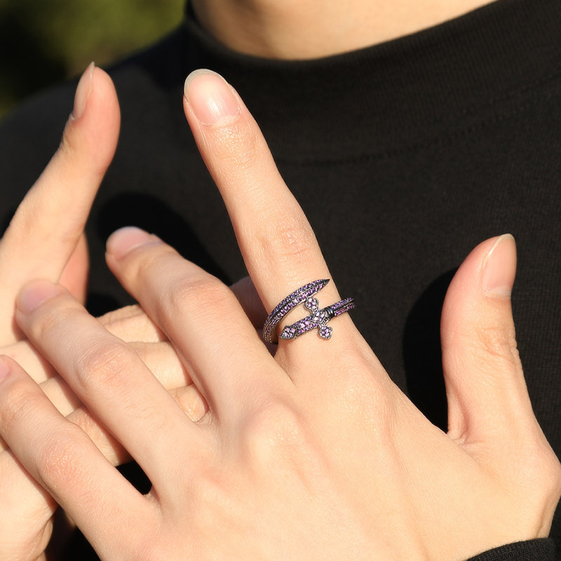 Iced Out Purple Sword Ring In Black Gold With Street Luxury Shine - Image 3