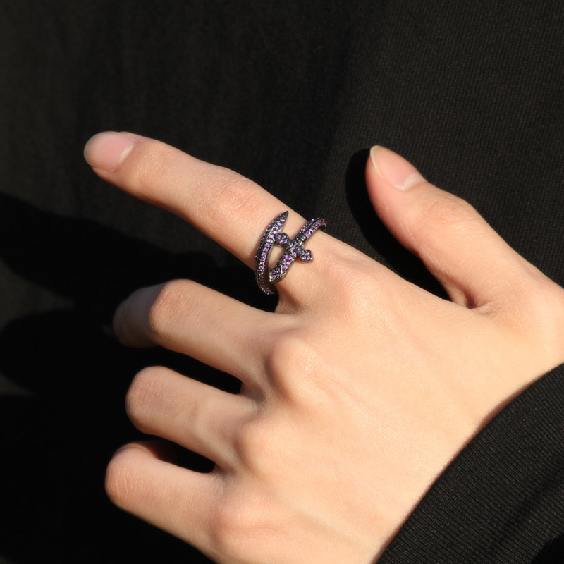 Iced Out Purple Sword Ring In Black Gold With Street Luxury Shine - Image 4