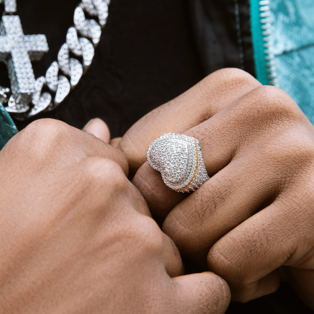Iced Out Two-tone Heart Ring Gold With Street Luxury Shine - Image 4
