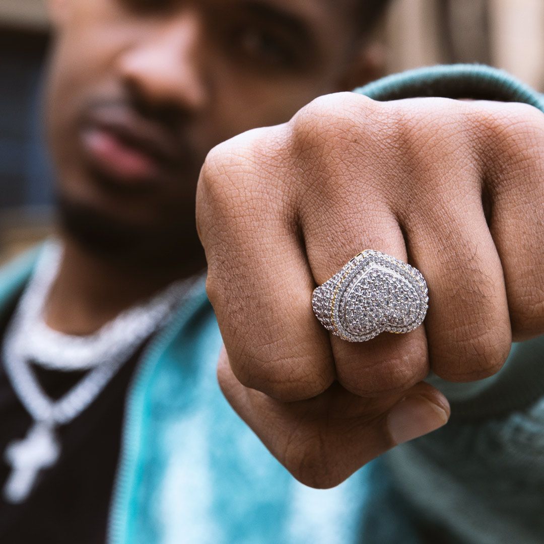 Iced Out Two-tone Heart Ring Gold With Street Luxury Shine - Image 5