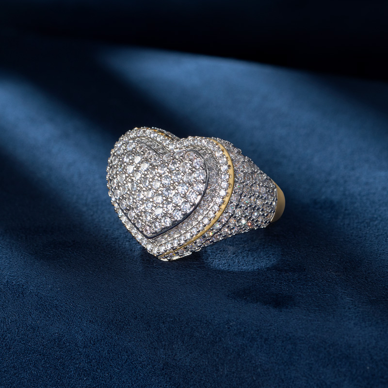 Iced Out Two-tone Heart Ring Gold With Street Luxury Shine