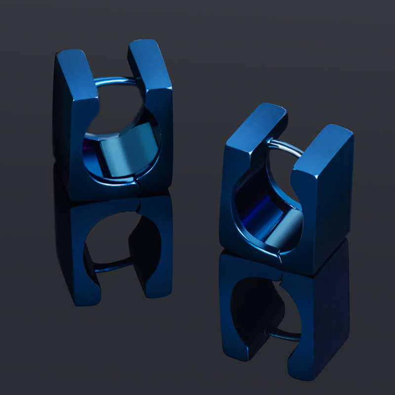 Titanium Steel Cuboid Huggie Earrings Silver With Street Luxury Shine - Image 3