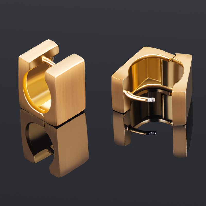 Titanium Steel Cuboid Huggie Earrings Silver With Street Luxury Shine - Image 4