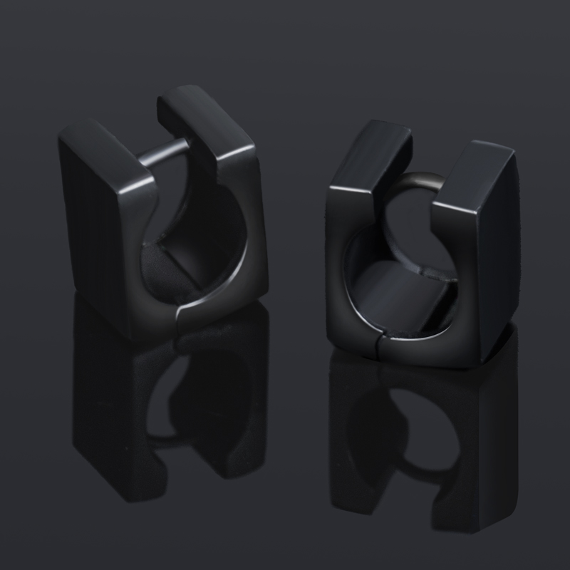 Titanium Steel Cuboid Huggie Earrings Silver With Street Luxury Shine - Image 5
