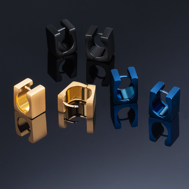 Titanium Steel Cuboid Huggie Earrings Silver With Street Luxury Shine