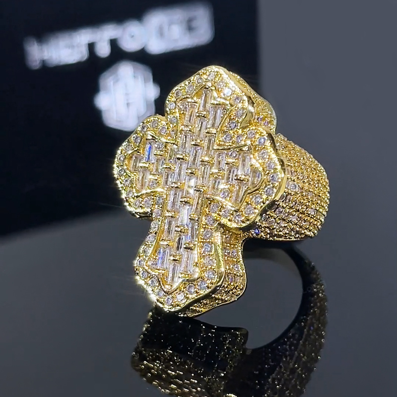 Iced Out Cross-shaped Baguette Ring Gold With Street Luxury Shine - Image 5