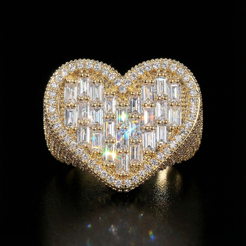 Heart-shaped Baguette Cut Ring Bold Statement Style With Street Luxury