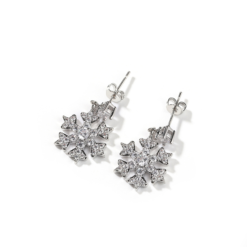 Iced Out Snowflake Drop Stud Earrings Gold With Street Luxury Shine - Image 3