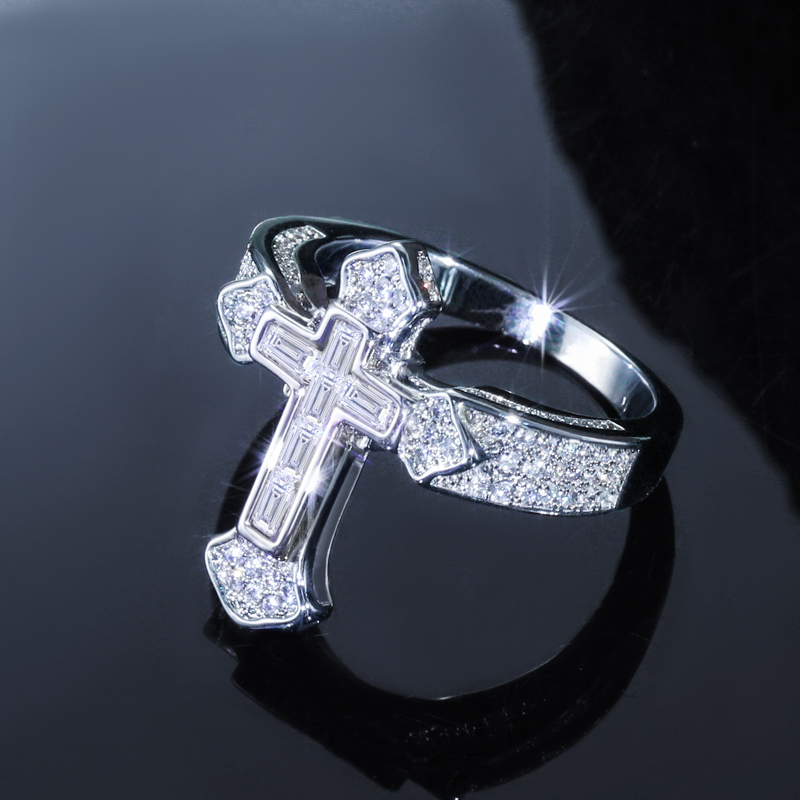 Iced Out Purple/white Baguette Cut Cross Ring Gold With Street Luxury Shine - Image 3