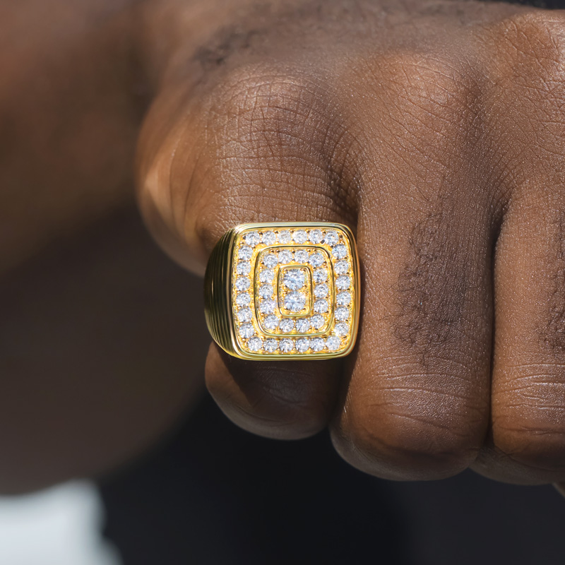Iced Out Square Round Cut Ring In 18k Gold Plated With Street Luxury Shine - Image 3