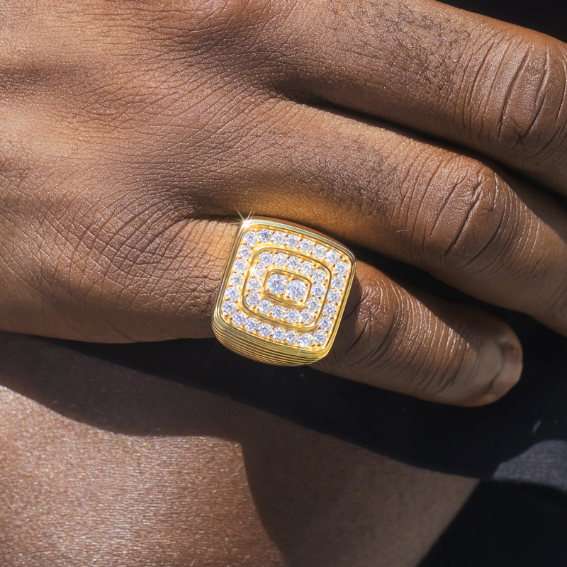 Iced Out Square Round Cut Ring In 18k Gold Plated With Street Luxury Shine - Image 4