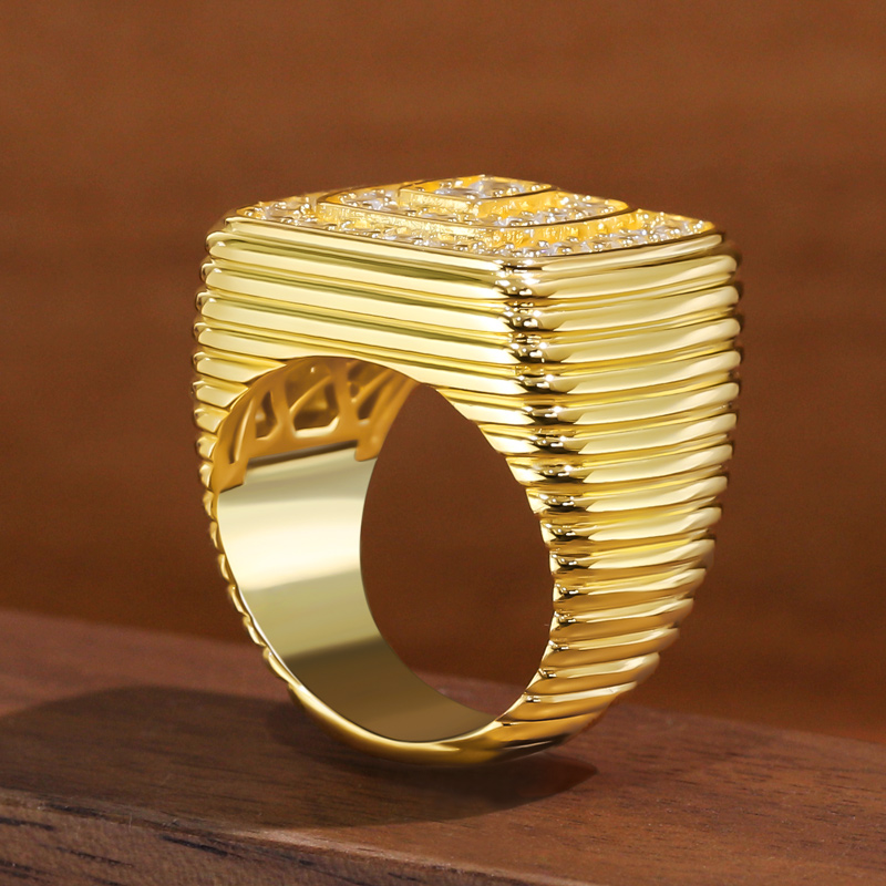 Iced Out Square Round Cut Ring In 18k Gold Plated With Street Luxury Shine - Image 6