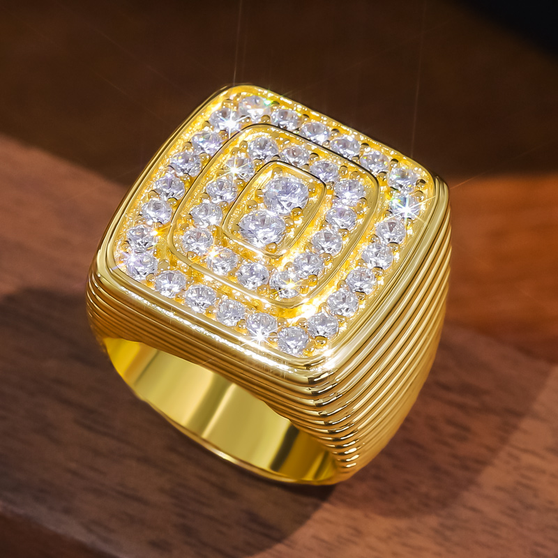 Iced Out Square Round Cut Ring In 18k Gold Plated With Street Luxury Shine