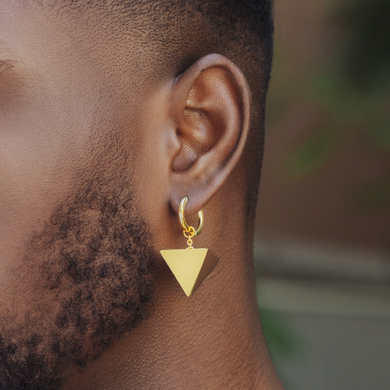 Egyptian Pyramid Dangle Earrings In 18k Gold With Street Luxury Shine - Image 4