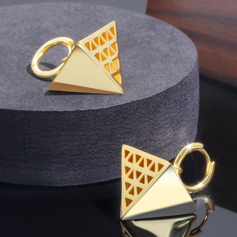 Egyptian Pyramid Dangle Earrings In 18k Gold With Street Luxury Shine - Image 5