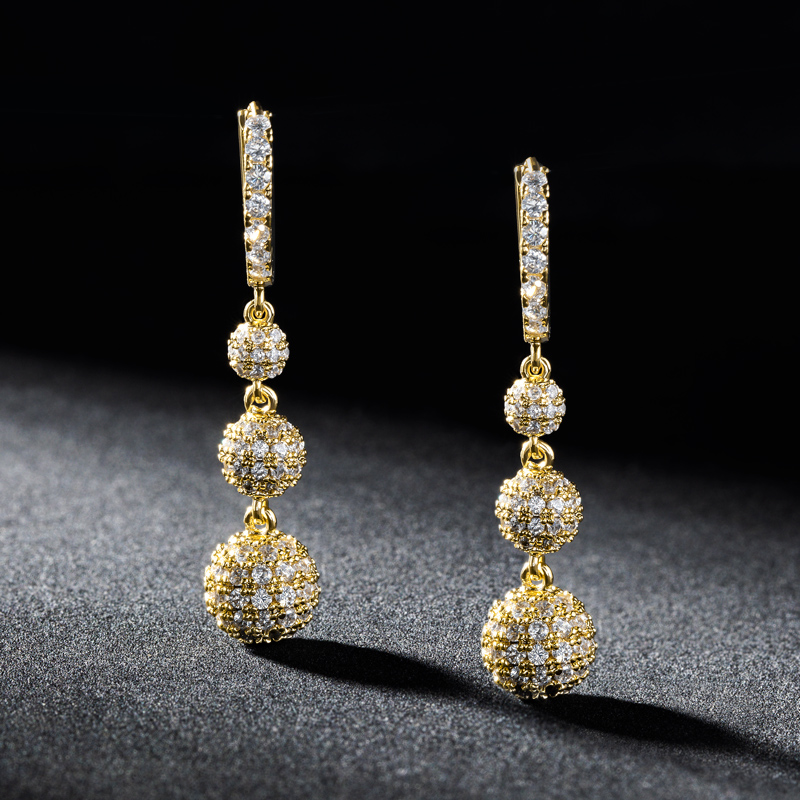 Fully Iced Out Ball Drop Earring Gold With Street Luxury Shine - Image 4