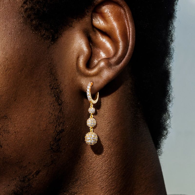 Fully Iced Out Ball Drop Earring Gold With Street Luxury Shine - Image 5