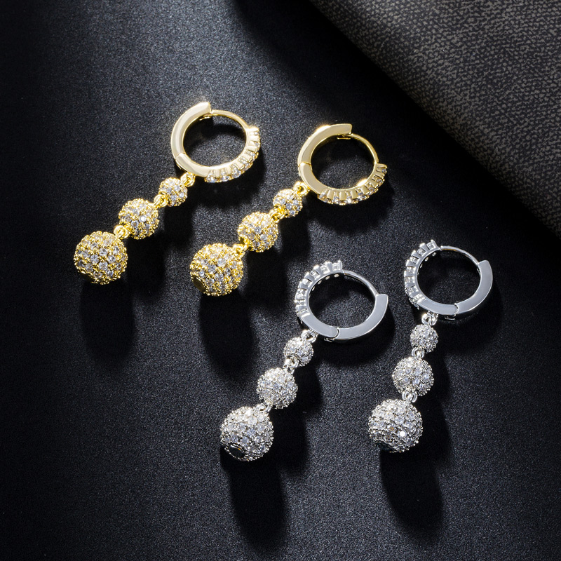 Fully Iced Out Ball Drop Earring Gold With Street Luxury Shine - Image 6