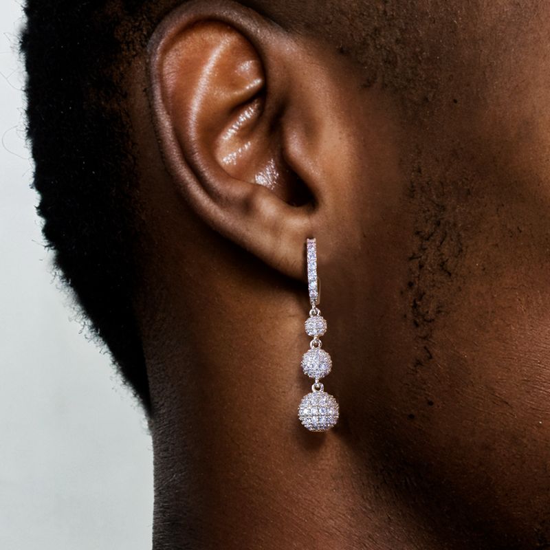 Fully Iced Out Ball Drop Earring Gold With Street Luxury Shine