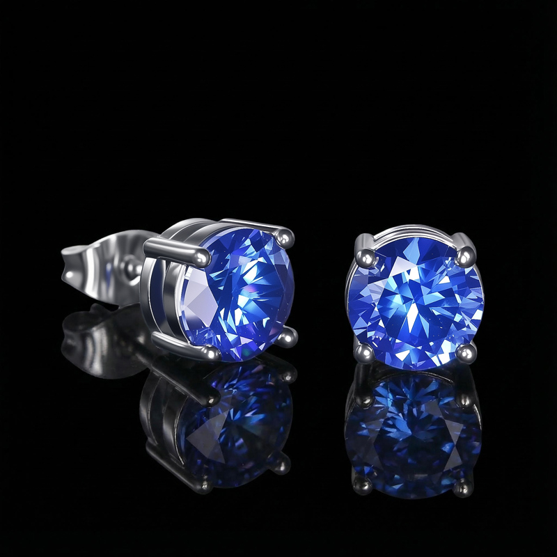 Sapphire Blue Round Cut Stud Earrings Gold With Street Luxury Shine - Image 3