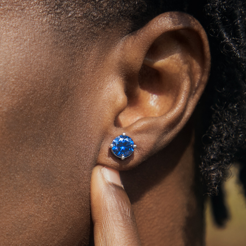 Sapphire Blue Round Cut Stud Earrings Gold With Street Luxury Shine - Image 4