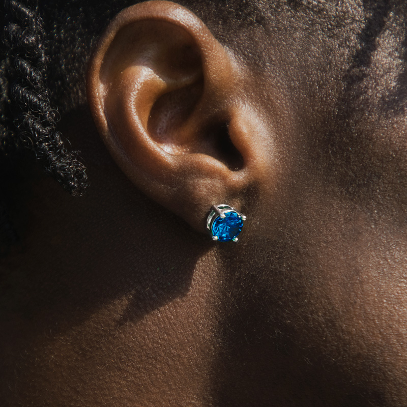 Sapphire Blue Round Cut Stud Earrings Gold With Street Luxury Shine - Image 5