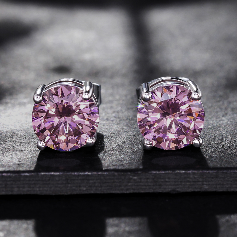 L-rhodolite Round Cut Stud Earrings Bold Statement Style With Street Luxury