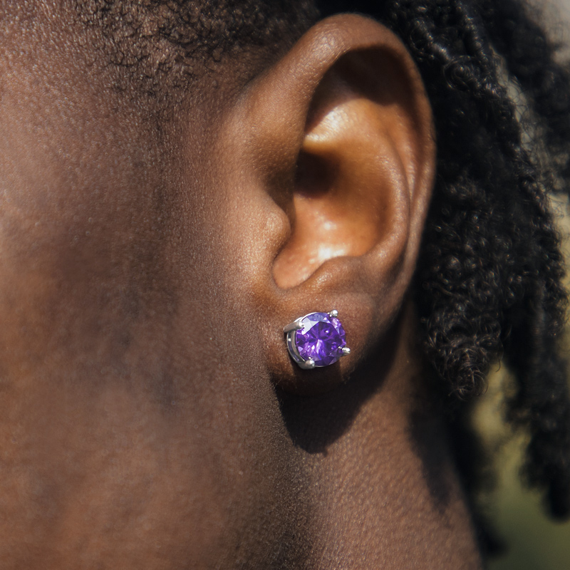 Violet Round Cut Stud Earrings Bold Statement Style With Street Luxury - Image 3