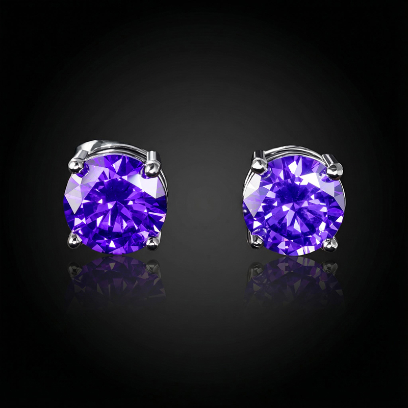 Violet Round Cut Stud Earrings Bold Statement Style With Street Luxury - Image 5