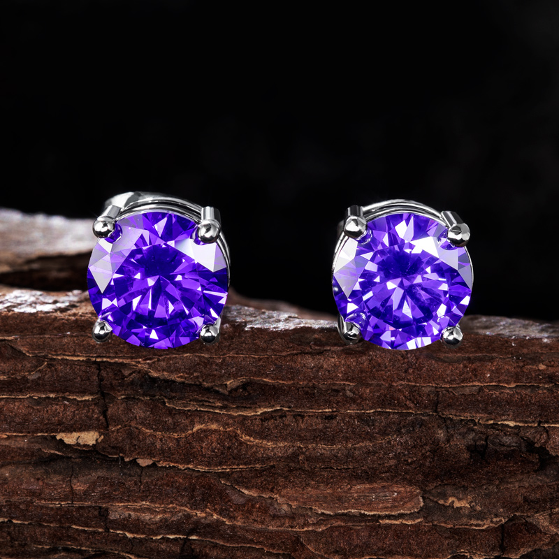 Violet Round Cut Stud Earrings Bold Statement Style With Street Luxury