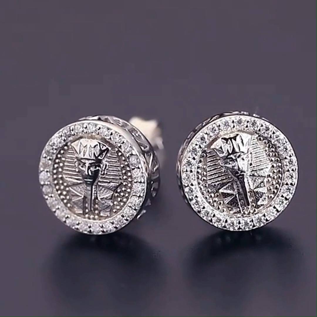 Iced Out Round Pharaoh Halo Stud Earrings Gold With Street Luxury Shine