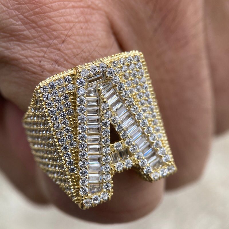 Baguette Cut Alphabet Letters Ring In Gold With Street Luxury Shine - Image 3