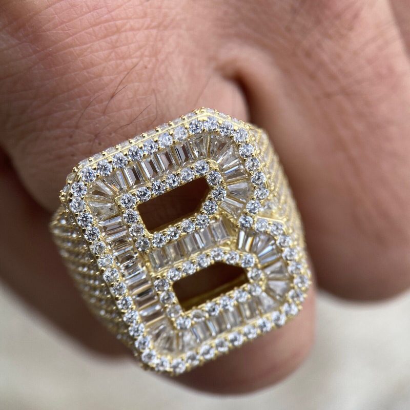 Baguette Cut Alphabet Letters Ring In Gold With Street Luxury Shine - Image 4