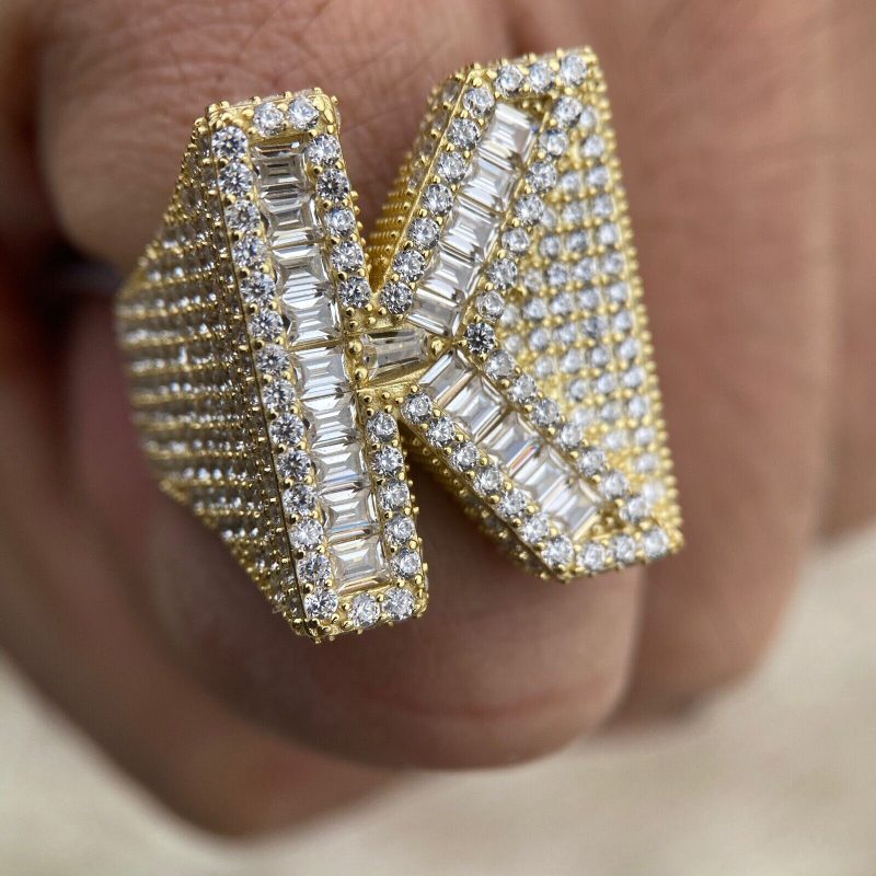 Baguette Cut Alphabet Letters Ring In Gold With Street Luxury Shine - Image 5
