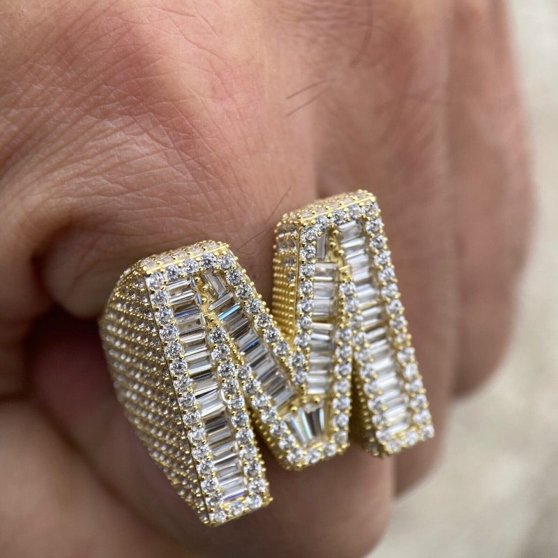Baguette Cut Alphabet Letters Ring In Gold With Street Luxury Shine - Image 6