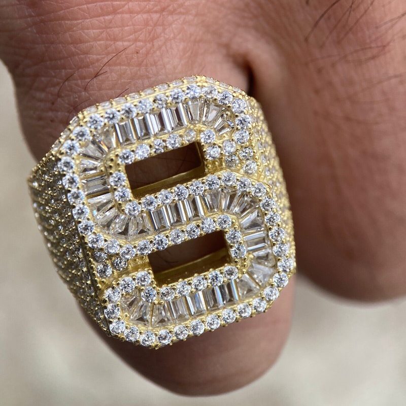 Baguette Cut Alphabet Letters Ring In Gold With Street Luxury Shine - Image 7