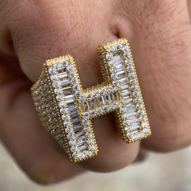 Baguette Cut Alphabet Letters Ring In Gold With Street Luxury Shine - Image 9