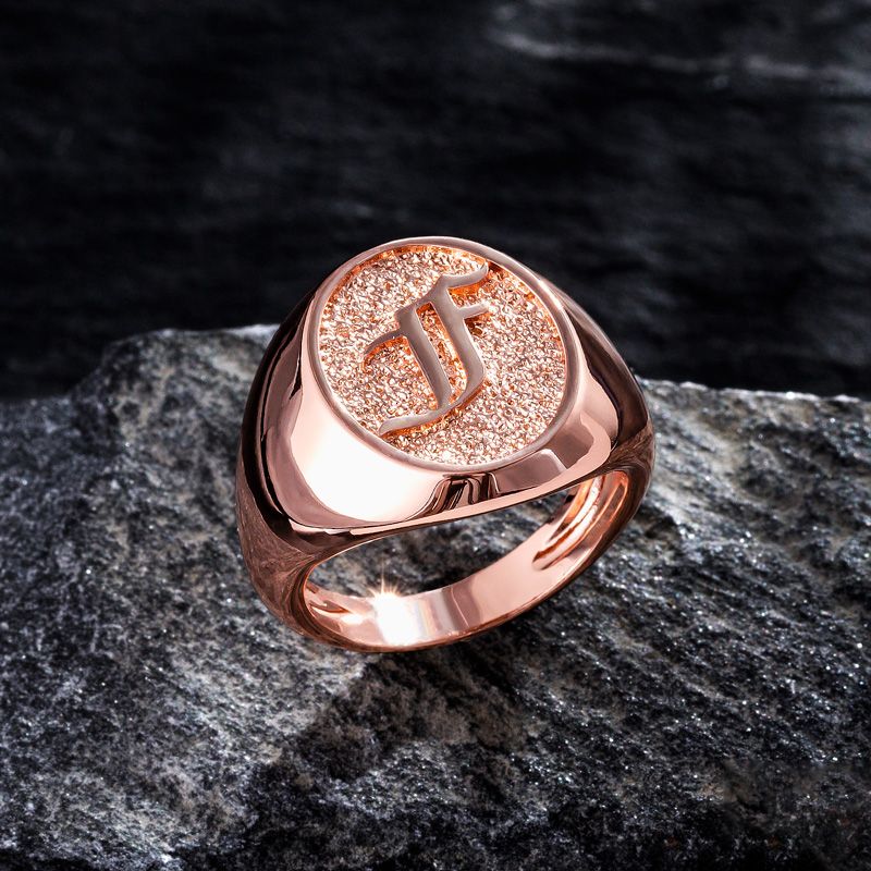 Old English Letters Oval Signet Ring Gold With Street Luxury Shine - Image 3